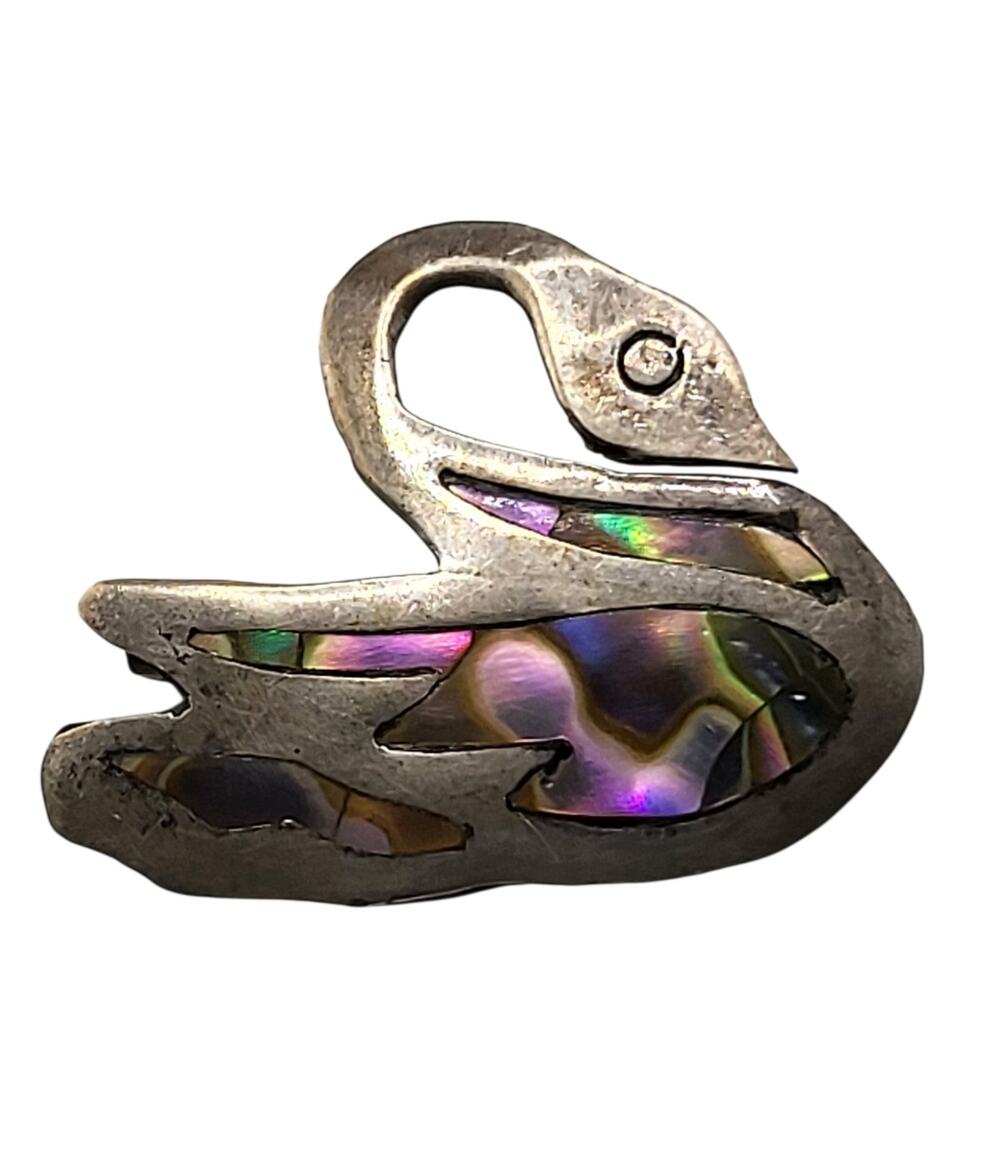 Vintage Sterling Silver Abalone Swan Brooch Bird Pin Iridescent